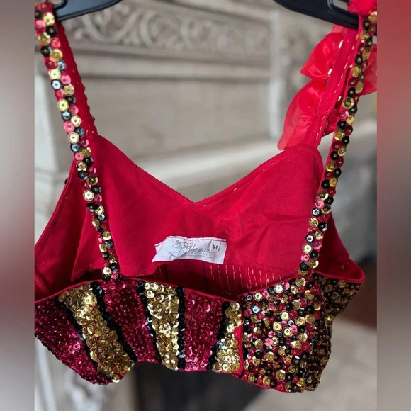 Black Red Gold Sequined Halloween Cheerleader Costume Size Medium Adult - Picture 6 of 12